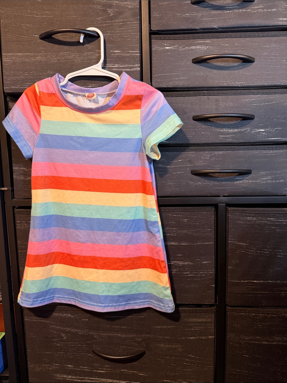 Girls Rainbow Stripe Short Sleeve Dress